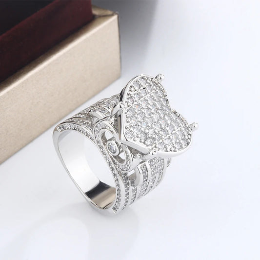 Hand-Inlaid Silver Square,Heart,and Star Ring Set